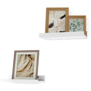 Small White Floating Shelves for Wall Decor, Wall Mounted Wood Shelf for Bedroom, Living Room, Bathroom, Kitchen, Nursery, Display Picture Ledge Shelf with Lip Set of 2-8 Inches, White