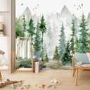 Peel and Stick Nursery Forest Wallpaper Watercolor Pine Tree Mural, Color Yh01, Size: 137"x96"