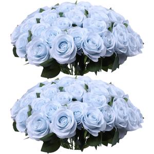 52pcs Light Blue Roses Artificial Flowers Fake Flowers Silk Roses with Stems for DIY Wedding Bouquets Bridal Shower Centerpieces Arrangements Party Decorations
