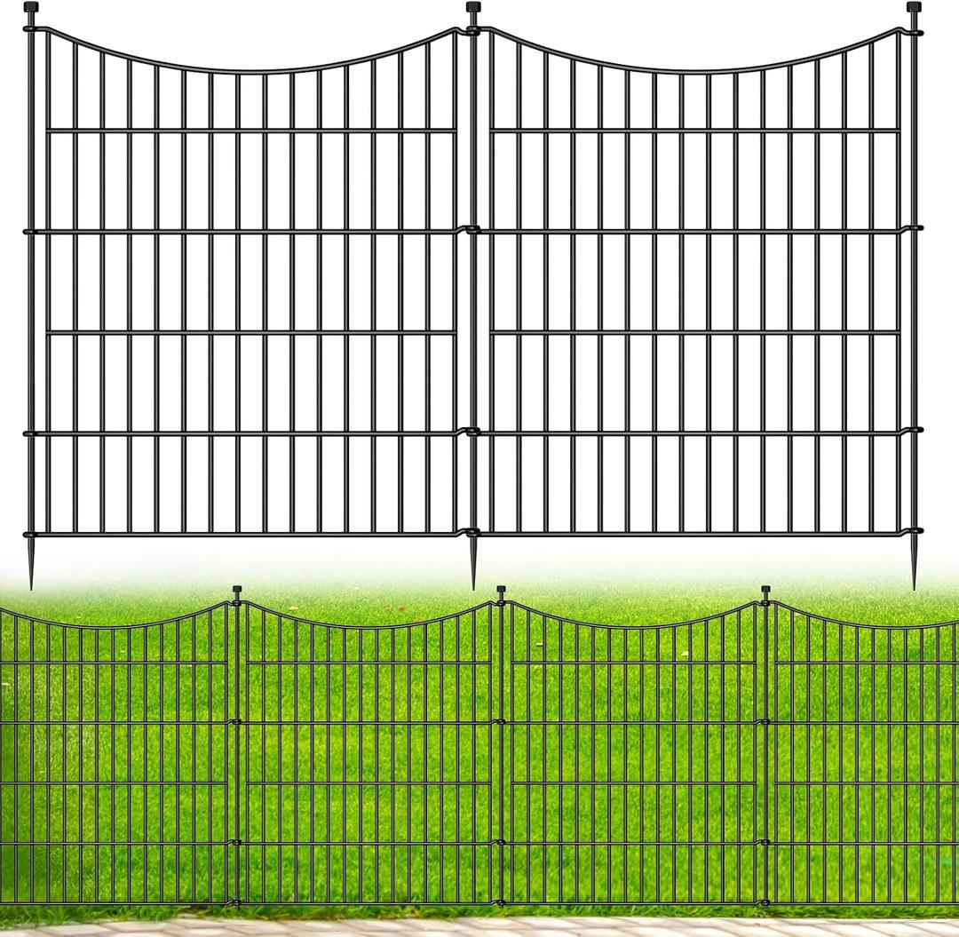 10 Panels No Dig Dog Fence Outdoor for Yard, 32 in(H) X 23.6 ft(L) Decorative Tall Garden Fence Animal Barrier, Rustproof Metal Wire Garden Edging and Borders, Temporary Fencing Stakes
