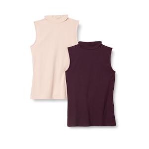 Amazon Essentials Women's Mock-Neck Slim-Fit Rib-Knit Sleeveless Top, Pack of 2