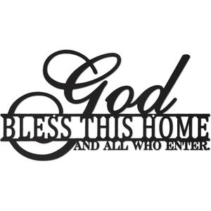 AHYS God Bless This Home Wall Decor Rustic Metal Home Sign Christian Jesus Decorations for Farmhouse Entryway Living Room Kitchen Dining Room