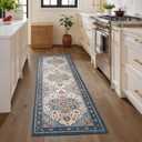 Rugflix 2x6 Runner Rug for Hallway, Washable Kitchen Runner Non Slip, Vintage Low Pile Entryway Carpet, Soft Stain Resistant Long Laundry Room Rug for Stairs, Bedroom, Blue Orange