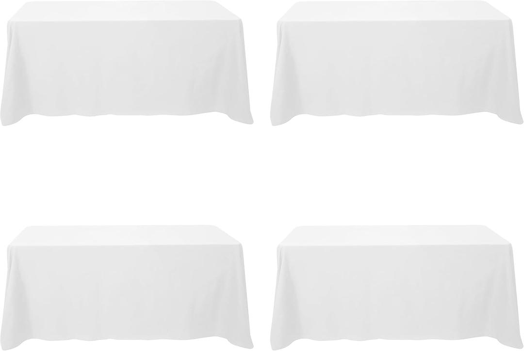 BRILLMAX 4 Pack White Tablecloths 90 x 132 Inch for 6ft Rectangle Tables - 150 GSM Polyester Fabric, Floor Length Drop, Water, Stain & Wrinkle Resistant Cloth Cover for Wedding Reception Banquet