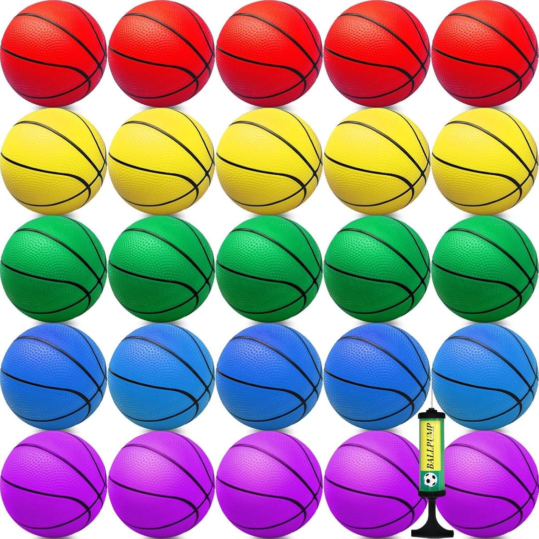 Oleitodh 30Pcs 7" Mini Basketballs Balls Bulk, PVC Small Basketball for Over The Door Basketball Hoop Games Party Favors Indoor Outdoor Play Adults Kids Pool Beach Colorful (Green+Red+yellow+Purple+blue)