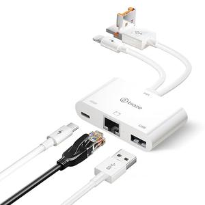 biaze USB to Ethernet Adapter, 3 in 1 RJ45 Ethernet LAN Network Adapter with Charging Port and USB Port Compatible with iPhone 16/15, Laptop, MacBook, PC with Windows(RJ45 3-in-1 USB HUB)