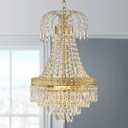 WUZUPS Crystal Chandelier French Empire Flushmount Pendant Ceiling Light Modern Lighting Fixture for Bedroom Hallway Bar Kitchen Bathroom, H 20.9" x W 12.2", Gold, E12 Base