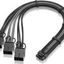 EZDIY-FAB GPU Power Sleeved Cable Extension, 16pin(12+4) 12VHPWR PCIe 5.0 Connector Male to 3X PCIE 8 PIN for RTX4070ti/ 4080/ 3090Ti, with Pre-installed Cable Combs-16AWG/Black Grey