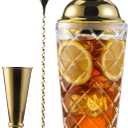Glass Cocktail Shaker Set with Built-in Strainer  16oz Thickened Pineapple Glass Gold Shaker Set, Gold Jigger & Bar Spoon with Muddler for Home Bar/Trolley Dcor/Margaritas/Martinis