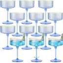 12 PCS Plastic Champagne Coupe Cup Ocean Blue Ribbed Coupe Glasses 10oz Detachable Gold Rim Espresso Martini Glass Vintage Margarita Glassware Cocktail Glass Set for Baby Shower Hanukkah