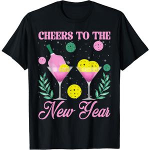 Cheers to The New Year Champagne Glass & Pickleball NYE 2026 T-Shirt, M