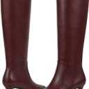 wetkiss Rhinestone/PU Low Chunky Pointed Toe Knee High Boots for Women with Full Bling Sparkly Crystals Booties for Wedding Party Date Dress (7, Kitten Burgundy Red)