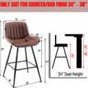 Brown Bar Stools Set of 2, Fabric Upholstered Barstools Armless, 24 in Bar Stool Bar Height, Black and Brown Barstools for Home Bar, Coffee Bar., Large