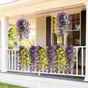 Artificial Flowers for Outdoors, 4 Pcs Fake Hanging Plants UV Resistant | Faux Silk Pansy, Front Door Porch Planter, Patio Yard Garden Balcony, No Fade, Spring Summer Decor, Purple Yellow White