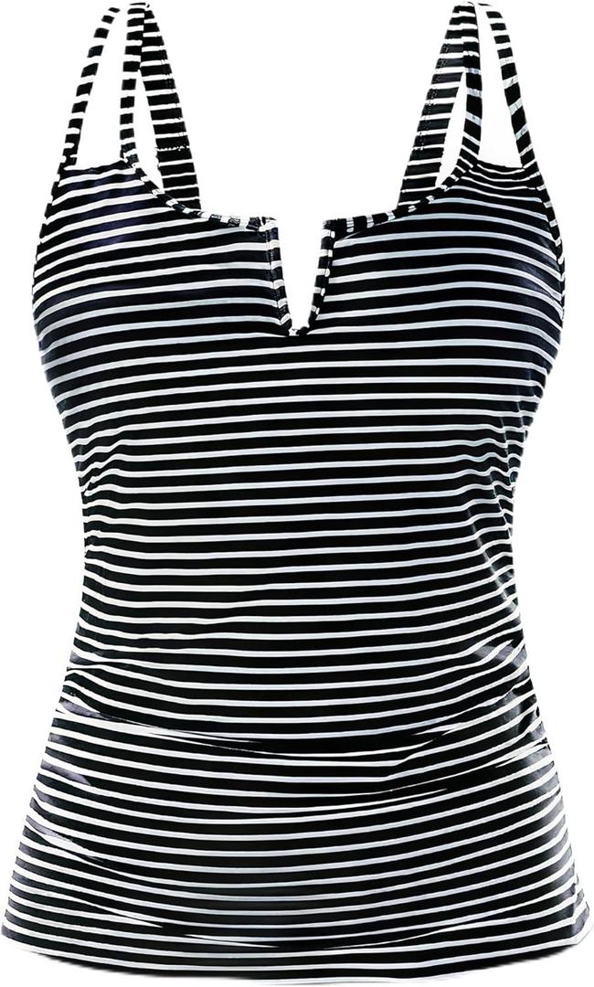Women Tankini Bathing Suit Top - Ruched Tummy Control Swimsuit Top Modest Swim Tank Top Only No Bottom 2025 (Large, Stripe)
