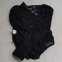 SOLY HUX Women's Lace Long Sleeve Bodysuit V Neck Sheer Mesh Sexy Body Suits Going Out Tops (Medium, Plain Black)