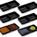 Gejoy 6 Pcs Dual Dipping Sauce Bowls Soy Sauce Dish Bowls Two Compartments Party Trays Divided Fondue Plates for Restaurant Kitchen Sushi Soy (Black)