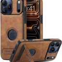 Leather Case for iPhone 17 Pro Case, Protective Slim with Kickstand Shockproof Phone Cases, Built-in Invisible Stand Compatible with iPhone 17 Pro 6.3'' (Brown)