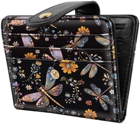 Simikol Small Wallets for Women Slim Minimalist for Bifold Credit Card Holder for Pocket or Purse, Dragonfly