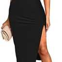 Pink Queen Women's 2 Piece Crew Neck Sleeveless Ribbed Tank Top Bodycon Slit Midi Skirt Outfit Dress Set L