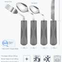 Adaptive Utensils (4-Piece Set) Weighted 5 oz - 42 Angled Utensils for Parkinson's Patients, Hand Tremors, Arthritis & Elderly - Eating Utensils for Elderly (Grey: Right Handed)