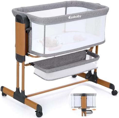 Ezebaby 3-in-1 Rocking Bassinet for Baby Adjustable Baby Bassinets Bedside Sleeper with Wheels Storage Basket and Mesh Sides for Newborn Infant