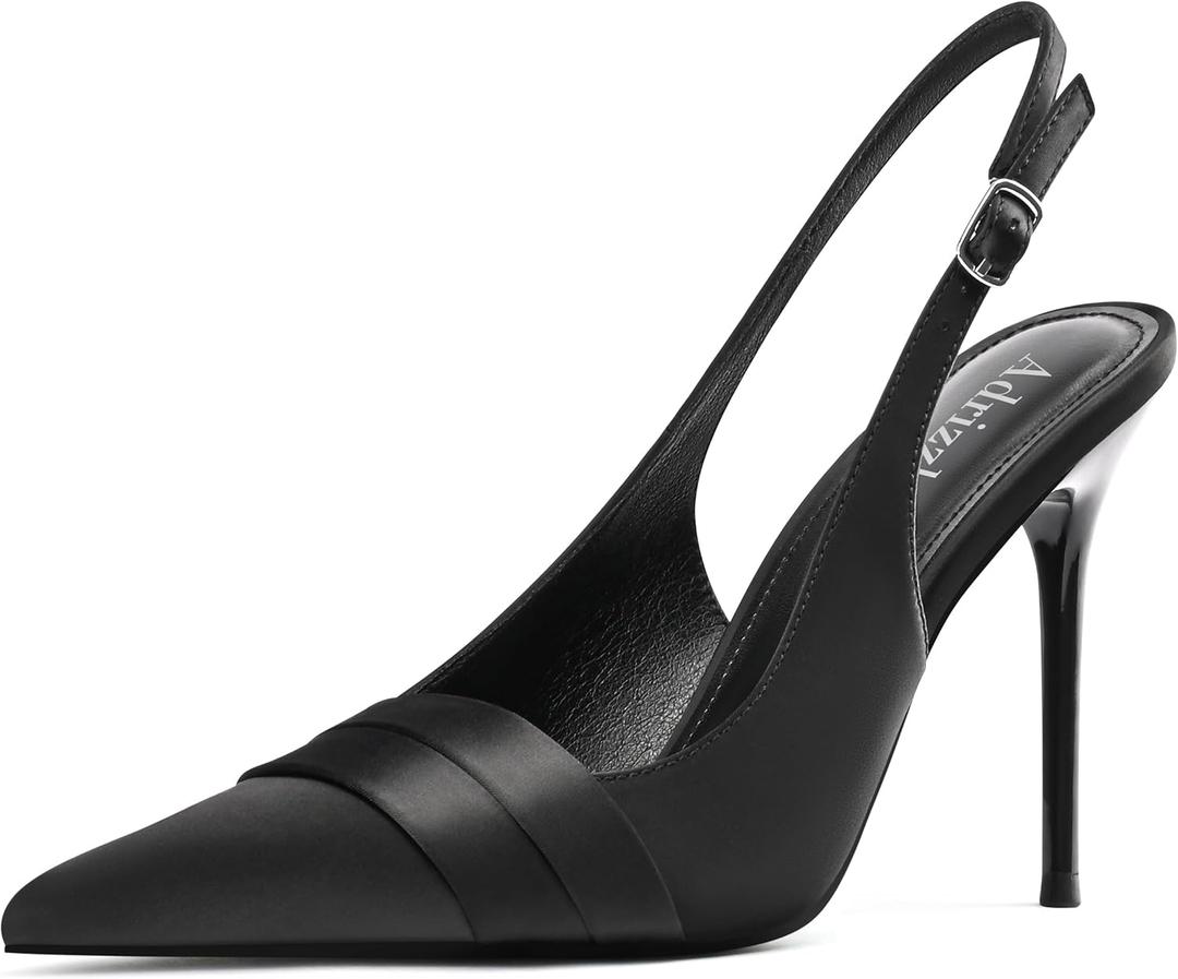 Adrizzlein Womens Slingback High Heels Pointed Toe Heels Closed Toe Stiletto Pumps Comfortable Sexy Non-Slip Elegant Wedding Party Shoes, Size 7