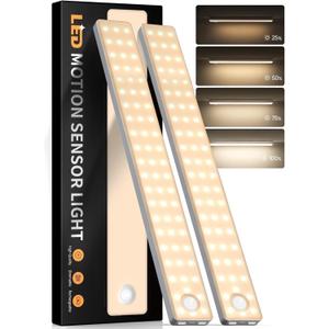 2 Pack Under Cabinet Lighting, Motion Sensor Light Indoor, Rechargeable Closet Lights Battery Operated, Wireless Dimmable LED Cabinet Lights, Under Counter Lights for Kitchen Warm Color (3000K Warm White)