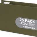 25 Blue Summit Supplies Legal Size Hanging File Folders with 3" Expansion, Standard Green Expandable Hanging File Folders, 25 Plastic Tabs and Inserts, Durable 12pt Paper