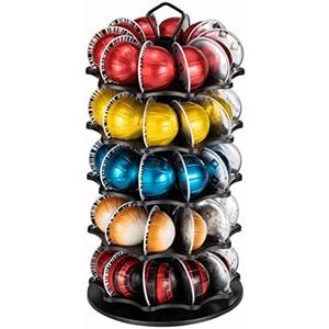 FlagShip 50 Vertuo Pods Carousel Holder Black Coffee Pod Holder 360° Rotating Rack Stand for Vertuoline Pods 5 Tier (50 Pods Capacity)