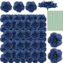 Yunlly 100 Pcs Artificial Flowers Fake Silk Roses Long Stem Rose Bouquet Wedding Party Home Decor for DIY Baby Shower Centerpieces Tables Home Decorations(Navy Blue)