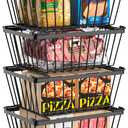 Freezer Organizers Bins with Folding Handles4 Pack Stackable Upright Freezer Organizers Baskets for 5-7 Cu.Ft Deep Freezer Storage, Increased Space for Food Storage, Easy to AccessBlack