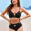 Pink Queen Women's 2 Piece Bikini Set 2026 Seashell Cutout Swimsuit High Waist Tummy Control Summer Beach Swim Bathing Suits (Black, XL)