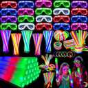 AMENON 288 PCS Glow Party Supplies Light Up Party Favors with 24 Foam Glow Sticks, 24 LED Glasses and 240 Glow Sticks Bracelets for Glow Party, Wedding, Birthday Pool Patriotic Graduation