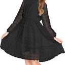 Flypigs Girls Dresses Swiss Dot Flared Sleeve Ruffle Collar Party Dress Casual Midi Dress for Kids Girl 5T-13Y (Black)