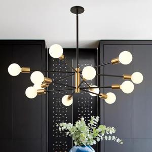 RUIYEY Modern Chandelier Ceiling Light Fixture - Sputnik Chandeliers Gold and Black Farmhouse 12-Light Height Adjustable for Dining Room, Living Room, Kitchen Island