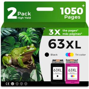 63XL Ink Cartridges Black and Color Combo Pack Replacement for HP 63 XL Fit for HP63 3830 4650 4652 4655 5200 5252 5255 5258 4520 4512 1112 2132 3630 3632 3631 2130 4510 4654 Printers BK and Tricolor