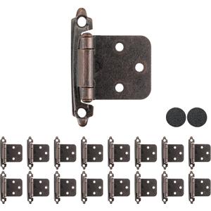 JQK 1/2 Inch Overlay Cabinet Door Hinges Oil Rubbed Bronze, 30 Pack 15 Pairs Flush Face Mount Cupboard Self-Closing Kitchen Cabinet Hinges with Door Bumper, CH200-ORB-P30
