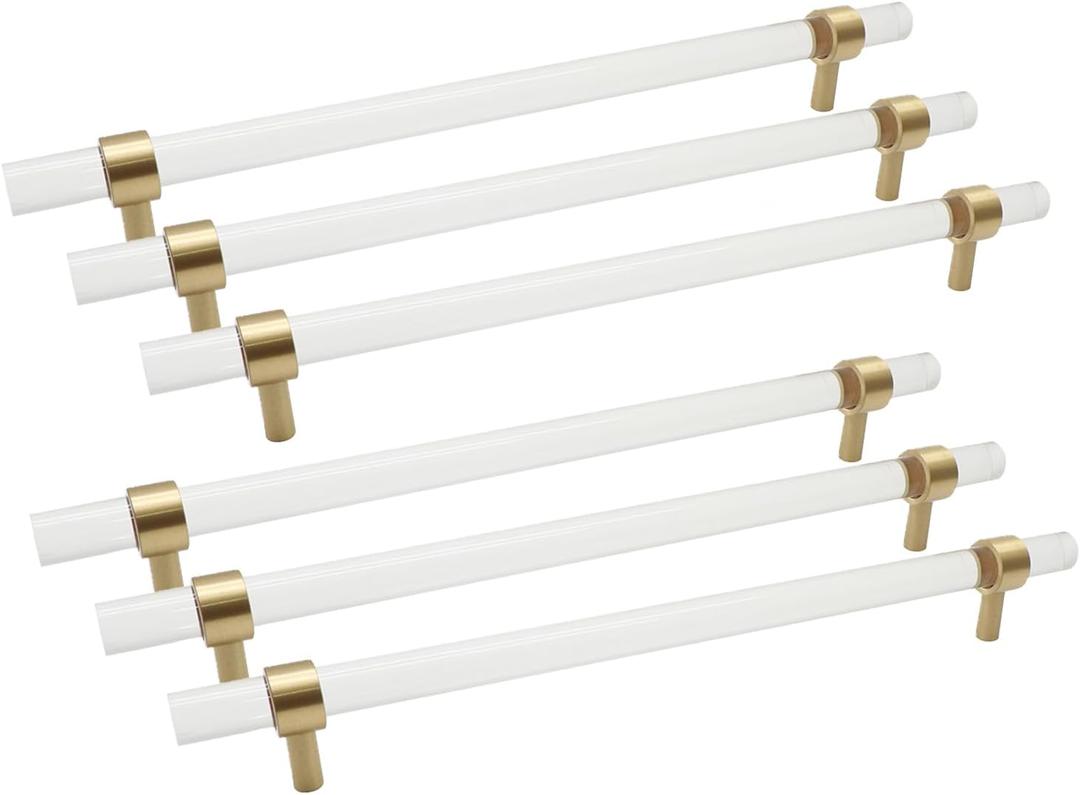 6Pcs Brushed Brass Acrylic Cabinet Pulls 9" Hole Center Household T-Bar Drawer Pulls Handles 6Pcs Brushed Brass Acrylic Cabinet Pulls 9" Hole Center Household T-Bar Drawer Pulls Handles