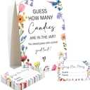 Baby Shower Games - Wildflower Guess How Many Candies Are in the Jar Game, 1 Sign and 50 Guessing Cards, Gender Reveal Game, Floral Baby Shower Decoration Supplies (KA01)