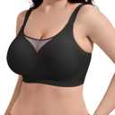 SHAPERX Wireless Bras for Women V Mesh Supportive Full Coverage Everyday Bralette No Underwire Seamless T Shirt Push Up Bra (X-Large Plus, Black)