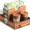 Napkin Holder, Napkin Holders with Built-in Salt Pepper Shakers Caddy, Acacia Wood Napkins Dispenser for Dining Table Countertop, Upright Paper Stand - Keep Your Kitchen Tidy & Organized