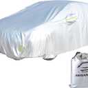 Car Cover Fit for 170-190 inches Length SUV Waterproof All Weather Outdoor Full Cover Rain Sun UV Protection Driver Side Door Zipper Dirtproof, Scratch Resistant, Breathable, Dustproof (Silver)