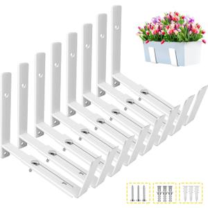 LukLoy Window Planter Box Brackets, 8 Pack Adjustable Heavy Duty Wall Mount Window Flower Boxes Outdoor with Bracket (6 to 12 in), with 70lbs Capacity, White