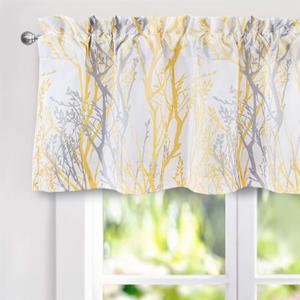 DriftAway Tree Branch Lined Valance Double Layer Blackout Thermal Insulated Abstract Ink Printing Window Curtain Valance Rod Pocket 52 Inch by 18 Inch Plus 2 Inch Header Yellow 1 Pack