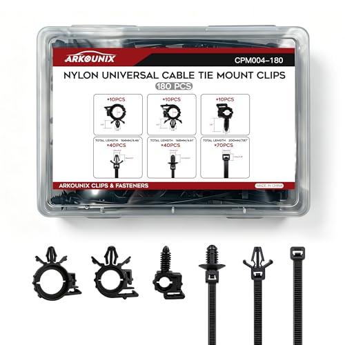 180PCS Universal Push-Mount Cable Zip Ties with Clips, Pack Of 2