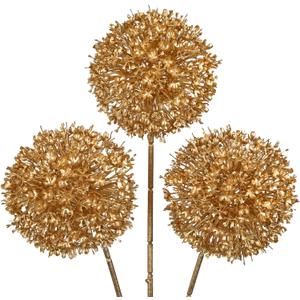 Hollyone 3Pcs Gold Artificial Ball Hydrangea Flowers Fake Silk Hydrangea Ball Flower Floral Arrangements Bouquets Faux Hydrangeas Stems for DIY Wedding Party Centerpieces Decoration Office Home Decor