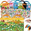 Kalysky 6Set Puffy Sticker Books for Kids 2-4, 3D Reusable Stickers Books for Toddlers 1-3 2-4,Farm+Animal+Dinosaurs+Ocean World+Space+Vehicle
