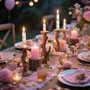 4-Pack Printed Taper Candles Unscented - Dripless & Smokeless 7-Hour Burn - 10" Hand-Poured Candles with Lily Design for Dining, Weddings (White/Pastel Yellow/Pink/Blue)