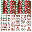 Atonofun 64 PCS Leis for Christmas Party Decorations- Leis Bulk, Red and Green Flower Lei for Adults Birthday Christmas Party Favors Supplies